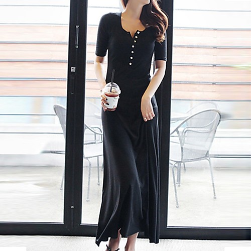 

Women's Bodycon Midi Dress Black Short Sleeve Solid Colored Fall Round Neck Party Club S M L XL XXL / Cotton / Cotton