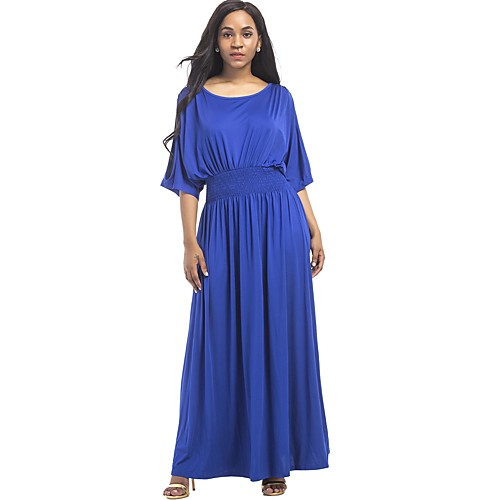 

Women's Loose Maxi long Dress Purple Army Green Royal Blue Black Red Brown Navy Blue Half Sleeve Blue Solid Colored Cut Out Fall Round Neck Streetwear M L XL XXL 3XL / Cotton / Plus Size / Plus Size