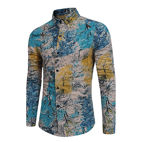 

Men's Shirt Graphic Print Long Sleeve Party Tops Chinoiserie Boho Blue Red