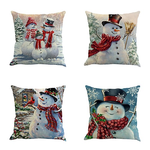 

4 pcs Cotton / Linen Pillow Cover Pillow Case, Novelty Fashion Christmas Retro Traditional / Classic Euro