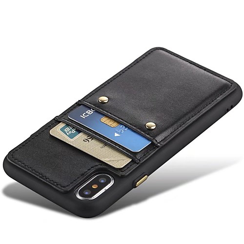 

Phone Case For Apple Back Cover Leather iPhone X iPhone 8 Plus iPhone 8 iPhone 7 Plus iPhone 7 iPhone 6s Plus iPhone 6s iPhone 6 Plus iPhone 6 Card Holder Shockproof Solid Color Hard Genuine Leather