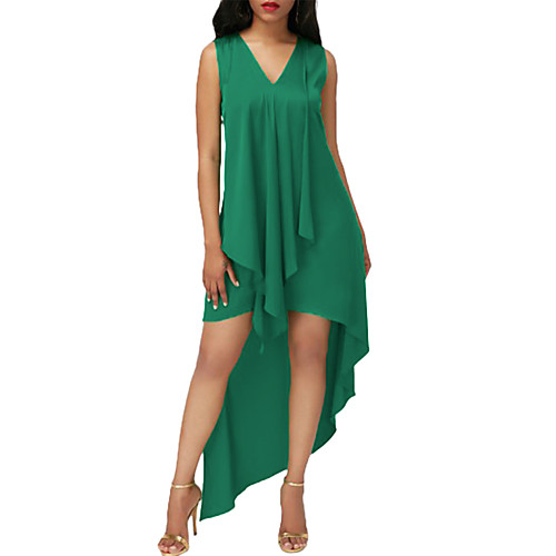

Women's Sheath Dress Short Mini Dress Green Sleeveless Solid Colored Ruched Spring Summer V Neck Casual Streetwear Going out Club Asymmetrical M L XL XXL