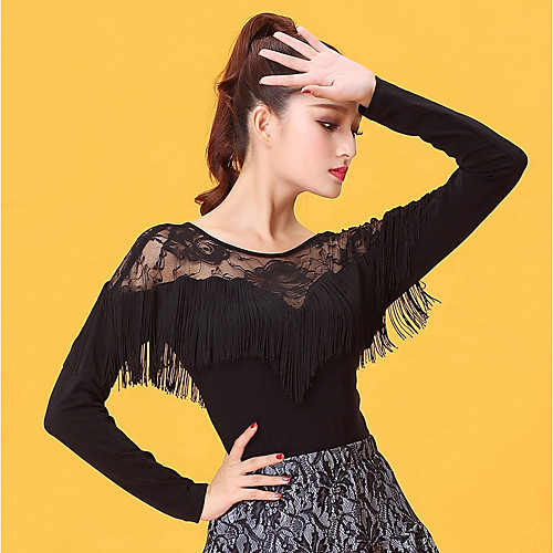 

Latin Dance Top Lace Tassel Women's Performance Long Sleeve Ice Silk