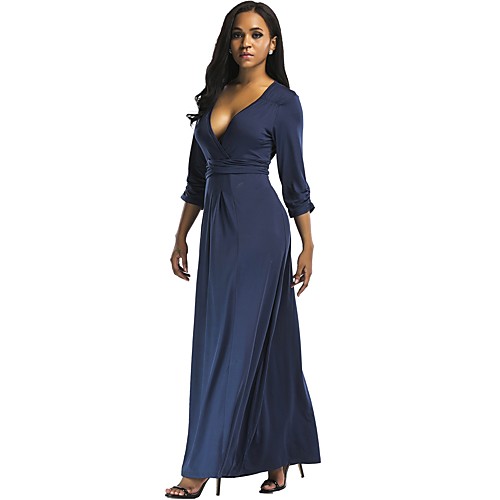 

Women's Loose Maxi long Dress Wine Black Brown Navy Blue Half Sleeve Blue Solid Colored Fall V Neck Streetwear L XL XXL 3XL / Cotton / Plus Size / Plus Size / Cotton
