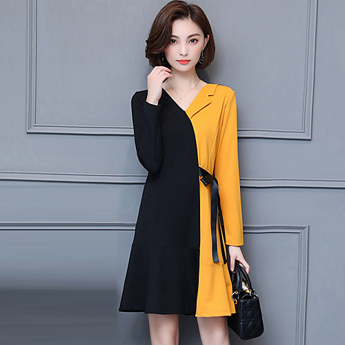 

Women's Sheath Dress Short Mini Dress Black Long Sleeve Color Block V Neck Sophisticated Going out L XL XXL 3XL 4XL 5XL / Cotton / Plus Size / Plus Size / Cotton