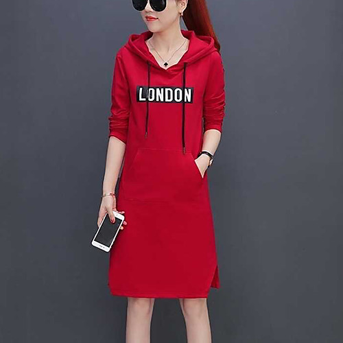 

Women's Loose Short Mini Dress White Black Red Long Sleeve Geometric Fall Winter Hooded Streetwear Going out