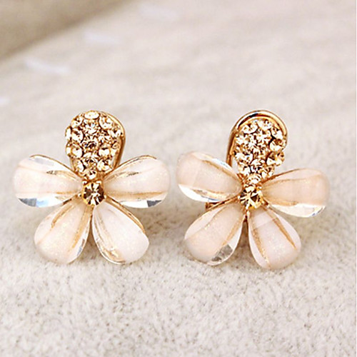 

Women's Clip on Earring Flower Ladies Elegant Rhinestone Earrings Jewelry Gold For Party Daily