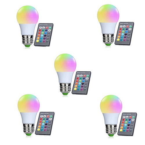 

5pcs A50 3W RGB E27 LED Bulb LED Lamp 16 Color 24 key IR Remote Control Chandelier for Living Room Dimmable AC85-265V