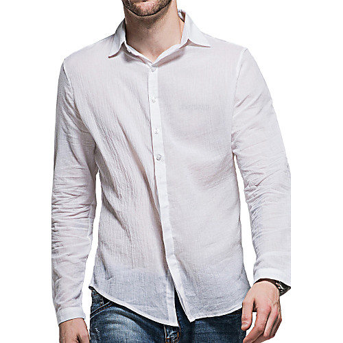 

Men's Shirt Solid Colored Basic Long Sleeve Daily Tops Cotton White Black Blushing Pink