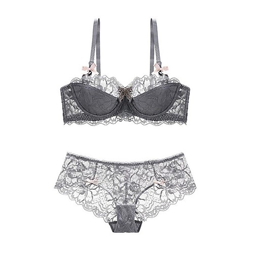 

Women's Bra & Panty Set Lace Bras 3/4 Cup Solid Colored Wine