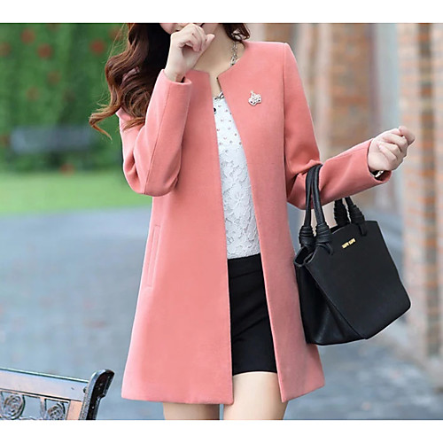 

Women's Coat Going out Fall Winter Regular Coat Regular Fit Jacket Long Sleeve Solid Colored Yellow Blushing Pink