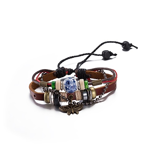 

Men's, Women's Hollow Wide Bangle Wrap Bracelet, Leather Bracelet - Leather, Silver Plated Brown