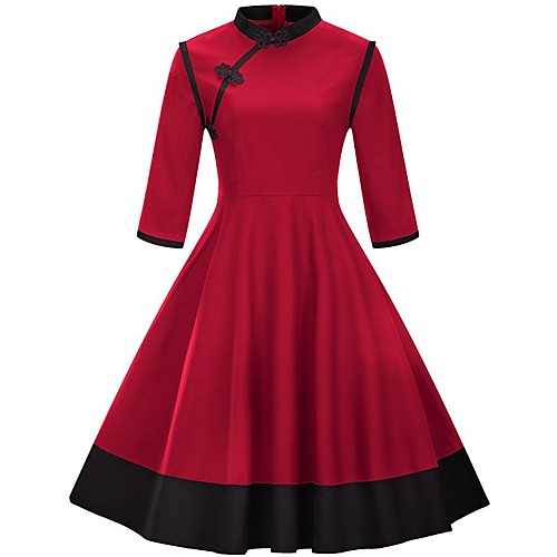 

Women's Sheath Dress Knee Length Dress Black Red 3/4 Length Sleeve Red Color Block Fall Spring Turtleneck Party S M L XL XXL 3XL 4XL / Cotton / Plus Size / Plus Size / Cotton