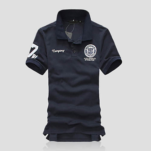 

Men's Golf Shirt Letter Basic Print Short Sleeve Daily Slim Tops Cotton Active Shirt Collar White Blue Blushing Pink / Summer