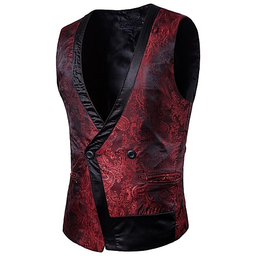 

Men's Vest Party Floral / Solid Colored Slim Cotton Men's Suit Purple / Wine / Black - V Neck / Fall / Spring / Sleeveless