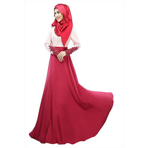 

Women's Jalabiya Knee Length Dress Purple Wine Gray Green Black Long Sleeve Color Block Spring, Fall, Winter, Summer Round Neck M L XL XXL / High Waist