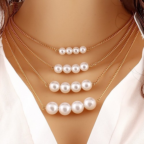 

Women's Chain Necklace Floating Mother Daughter Ladies Simple Elegant Imitation Pearl Alloy Gold Necklace Jewelry For Gift Daily