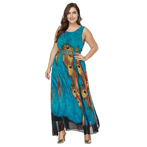 

Women's Loose Maxi long Dress Green Sleeveless Print Summer Round Neck Boho Going out XL XXL 3XL 4XL 5XL 6XL 7XL 8XL / Plus Size / Plus Size