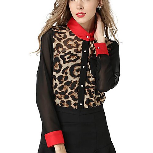 

Women's Shirt Leopard Animal Long Sleeve Daily Tops Streetwear Black