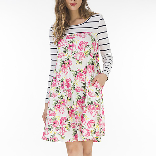 

Women's T Shirt Dress Tee Dress Short Mini Dress Blue Blushing Pink Light Blue Long Sleeve Floral Striped Color Block Floral Fall Summer Round Neck Active Going out Flare Cuff Sleeve S M L XL