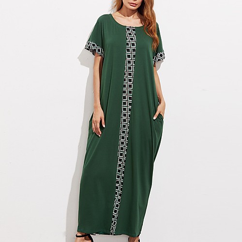 

Women's Tunic Maxi long Dress Green Long Sleeve Color Block All Seasons Round Neck M L XL XXL