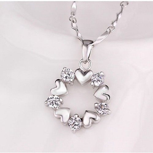 

Women's Synthetic Diamond Pendant Necklace Heart Flower Ladies Classic Sweet Alloy Silver Necklace Jewelry For Wedding Daily Masquerade Engagement Party Prom Promise