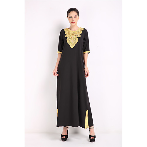 

Women's Abaya Maxi long Dress Blue Orange Black Half Sleeve Solid Colored Fall Winter Round Neck M L XL