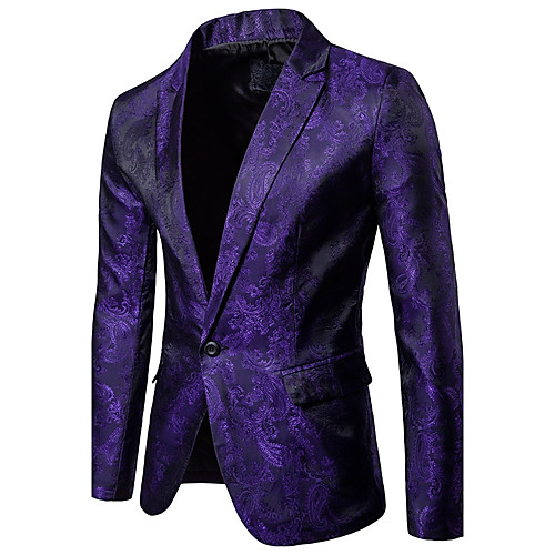 

Men's Blazer Party Daily Daily Wear Sophisticated Floral / Solid Colored Slim Spandex / Polyester Men's Suit Blue / Purple / Gold - Shirt Collar / Fall / Spring / Long Sleeve