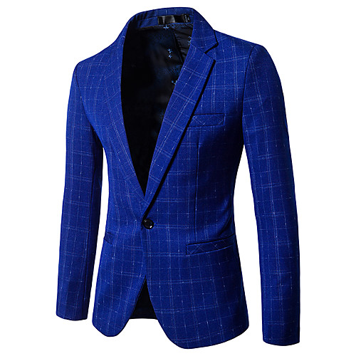 

Men's Blazer Daily Going out Houndstooth / Plaid Slim Cotton / Polyester Men's Suit Royal Blue / Dark Gray / Navy Blue - V Neck / Fall / Spring / Long Sleeve