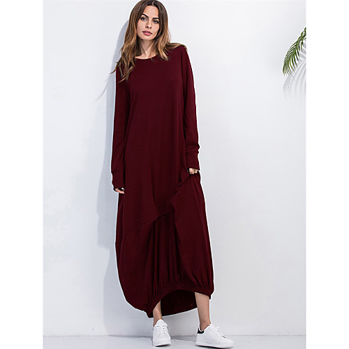 

Women's Jalabiya Maxi long Dress Wine Army Green Gray Black Dark Gray Long Sleeve Solid Colored Summer Round Neck Loose S M L XL / Cotton / Cotton