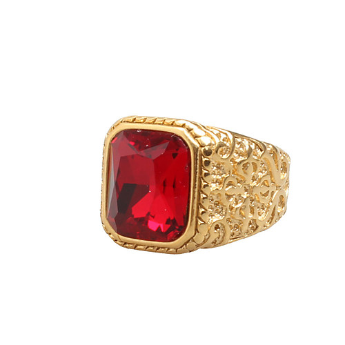 

Men's Band Ring Signet Ring Cubic Zirconia Red Titanium Steel Statement Vintage Rock Wedding Daily Jewelry Emerald Cut