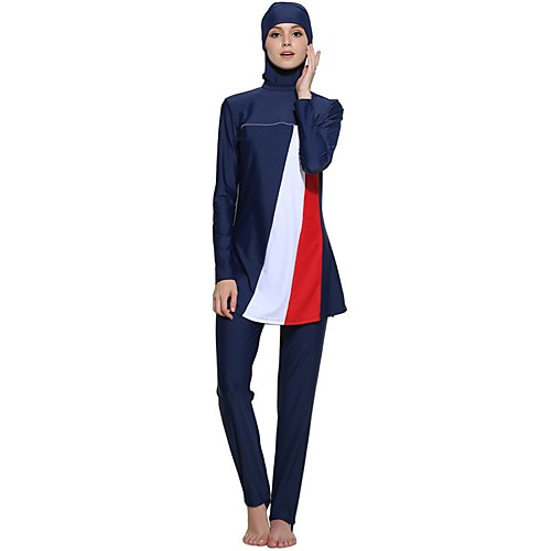 

Women's Burkini Swimsuit Color Block Blue Black Navy Blue Plus Size Swimwear Bathing Suits