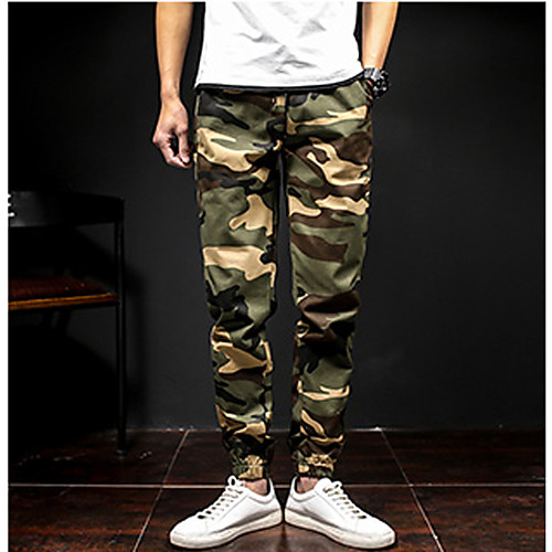 

Men's Casual Military Cotton Slim Daily Weekend Sweatpants Pants Patchwork Full Length Basic Army Green Gray / Spring / Fall