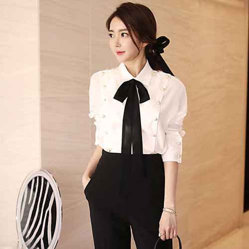 

Women's Shirt Solid Colored Long Sleeve Daily Tops Cotton Streetwear White