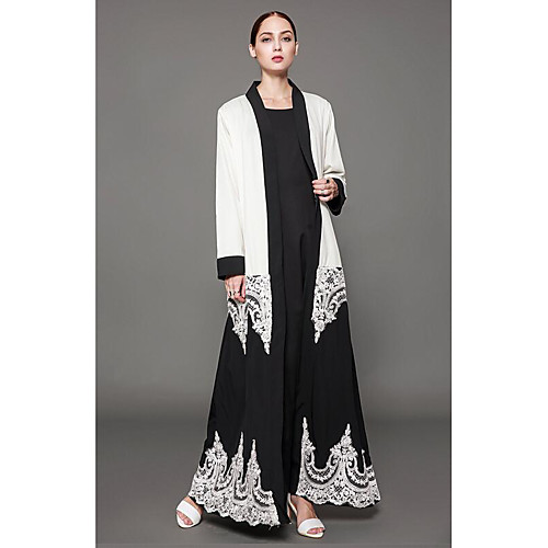 

Women's Jalabiya Maxi long Dress Black Long Sleeve Black & White Solid Colored Winter Round Neck Loose S M L XL XXL 3XL 4XL 5XL / Plus Size / Plus Size