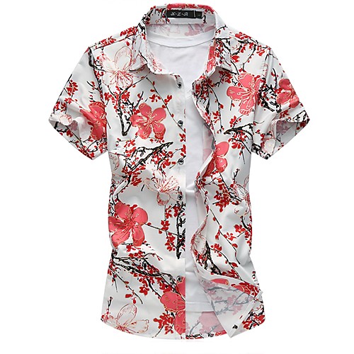 

Men's Shirt Floral Plus Size Print Short Sleeve Daily Tops Blue Red / Summer