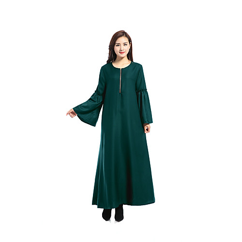 

Women's Swing Dress Maxi long Dress Blue Blushing Pink Wine Green Black Long Sleeve Dusty Rose Solid Colored Spring & Fall Round Neck M L XL XXL / Silk