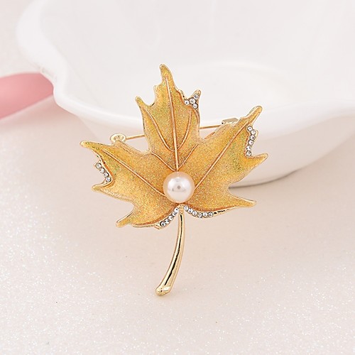 

Women's Brooches Leaf Ladies Simple Elegant Imitation Pearl Brooch Jewelry Gold For Going out Office & Career