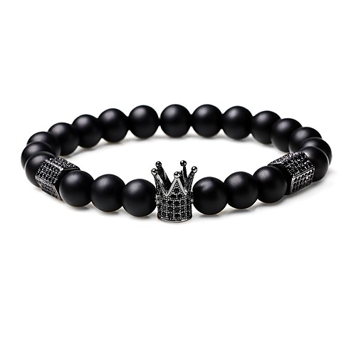 

Women's Onyx Obsidian Bead Bracelet Crown Ladies Simple Agate Bracelet Jewelry Black For Gift Going out