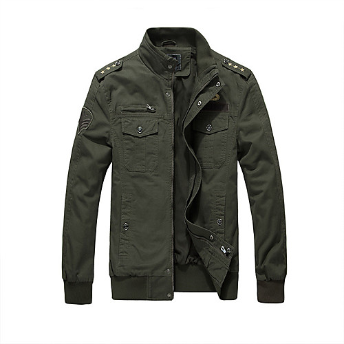 

Men's Jacket Daily Fall Winter Regular Coat Stand Collar Jacket Long Sleeve Solid Colored Army Green Khaki / Cotton