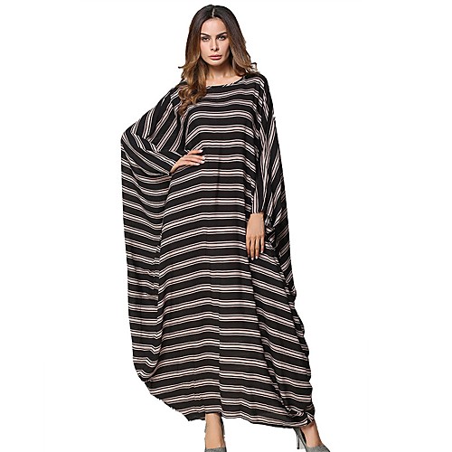 

Women's Tunic Maxi long Dress Black Long Sleeve Striped Round Neck One-Size / Cotton / Cotton