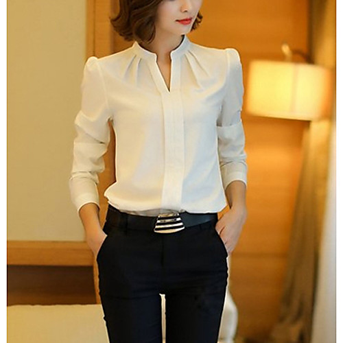 

Women's Blouse Solid Colored Ruched Long Sleeve Daily Tops Casual White Black Blue