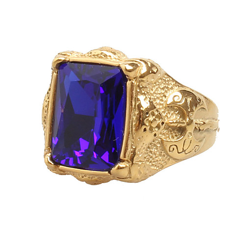 

Men's Statement Ring Signet Ring Sapphire Cubic Zirconia Black Red Green Zircon Titanium Steel Statement Vintage Rock Daily Casual Jewelry Solitaire Emerald Cut