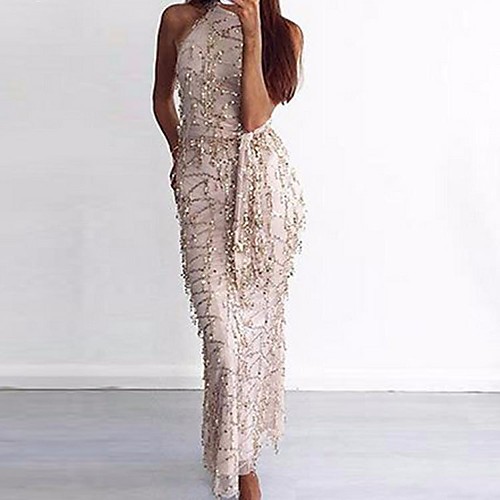 

Women's Swing Dress Maxi long Dress Gold Sleeveless Solid Colored U Neck Slim Sequins S M L XL / High Waist / Sexy
