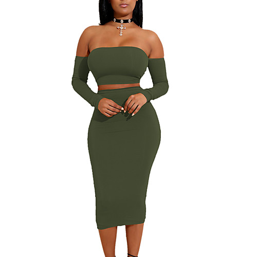 

Women's Bodycon Knee Length Dress Blue Wine Army Green Royal Blue White Black Long Sleeve Solid Colored Backless Cut Out Off Shoulder Club Flare Cuff Sleeve Skinny Off Shoulder S M L XL / Sexy