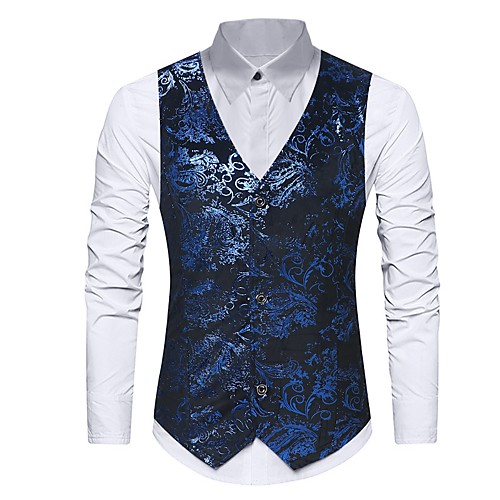

Men's Vest Daily Floral Slim Polyester Men's Suit Blue / Black - V Neck / Fall / Spring / Sleeveless / Print
