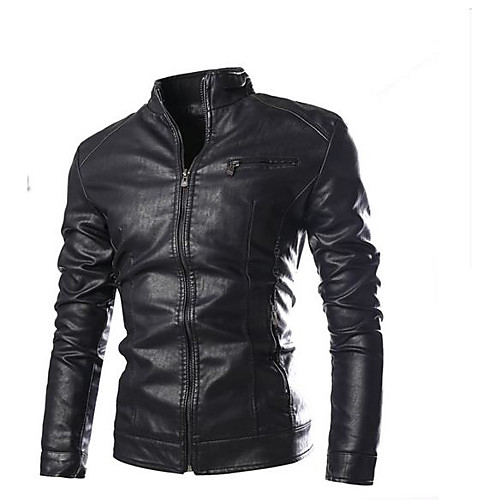 

Men's Jacket Daily Wear Fall Winter Regular Coat Round Neck Slim Jacket Long Sleeve Solid Colored Black Brown / Cotton
