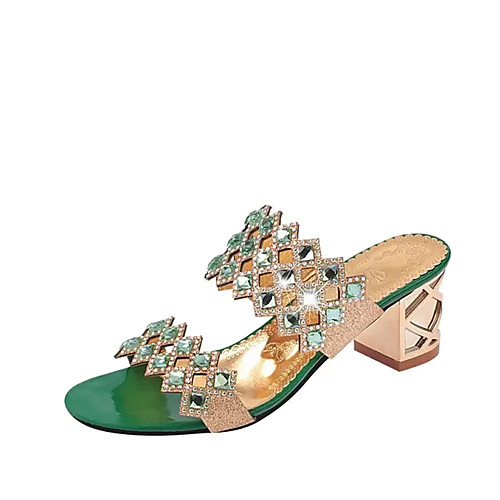 

Women's Sandals Clogs & Mules Glitter Crystal Sequined Jeweled Block Heel Chunky Heel Pointed Toe Block Heel Sandals Vintage Dress PU Crystal Geometric Red Blue Gold
