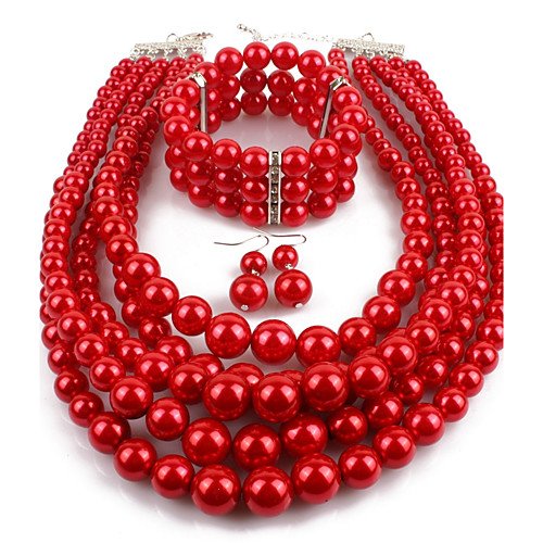 

Women's Pearl Jewelry Set Drop Earrings Pearl Strands Layered Statement Ladies Asian Elegant Imitation Pearl Earrings Jewelry Wine / White / Black For Casual Evening Party 1 set / Pearl Necklace
