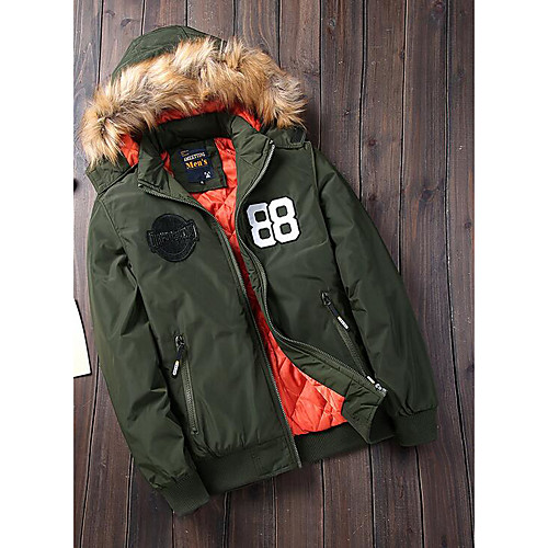 

Men's Padded Daily Coat Streetwear Jacket Long Sleeve Color Block Army Green Black / Going out